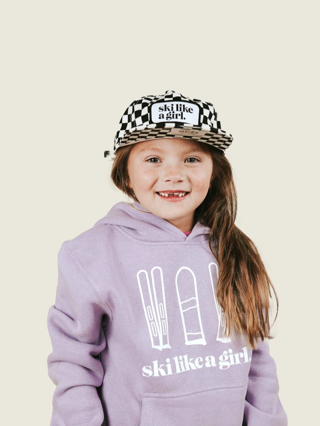 Ski Like a Girl Kids Black Checkerboard Hat - Heyday