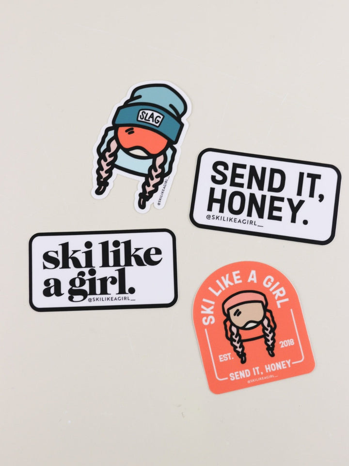 Ski Like a Girl Peach Sticker 4-Pack - Heyday
