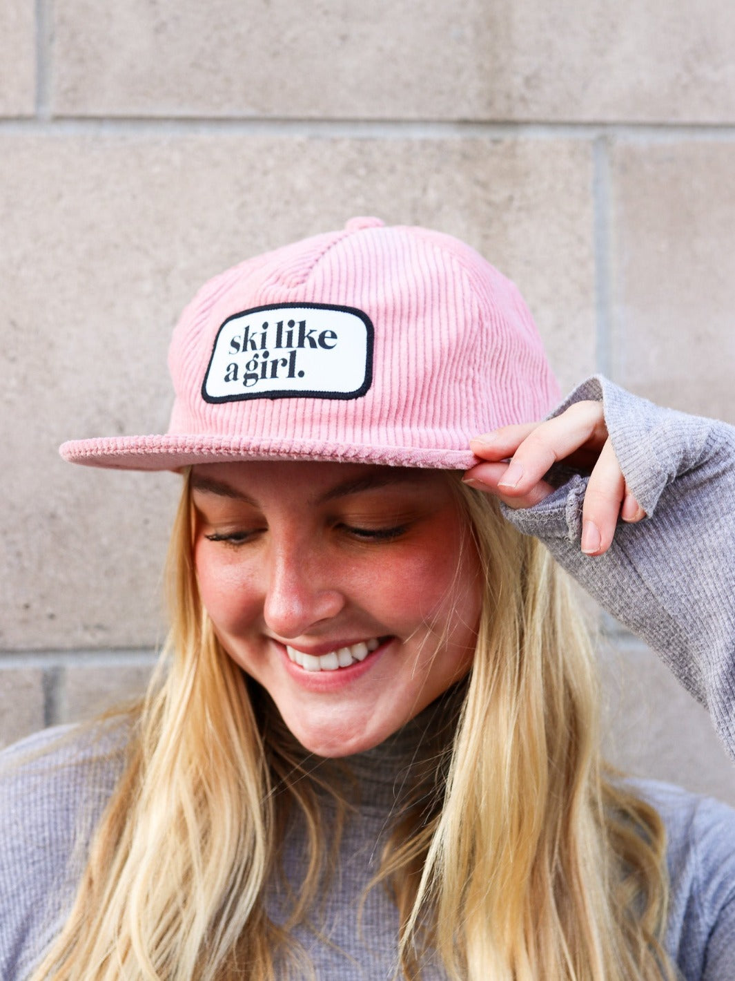 Ski Like a Girl Pink Corduroy Hat - Heyday