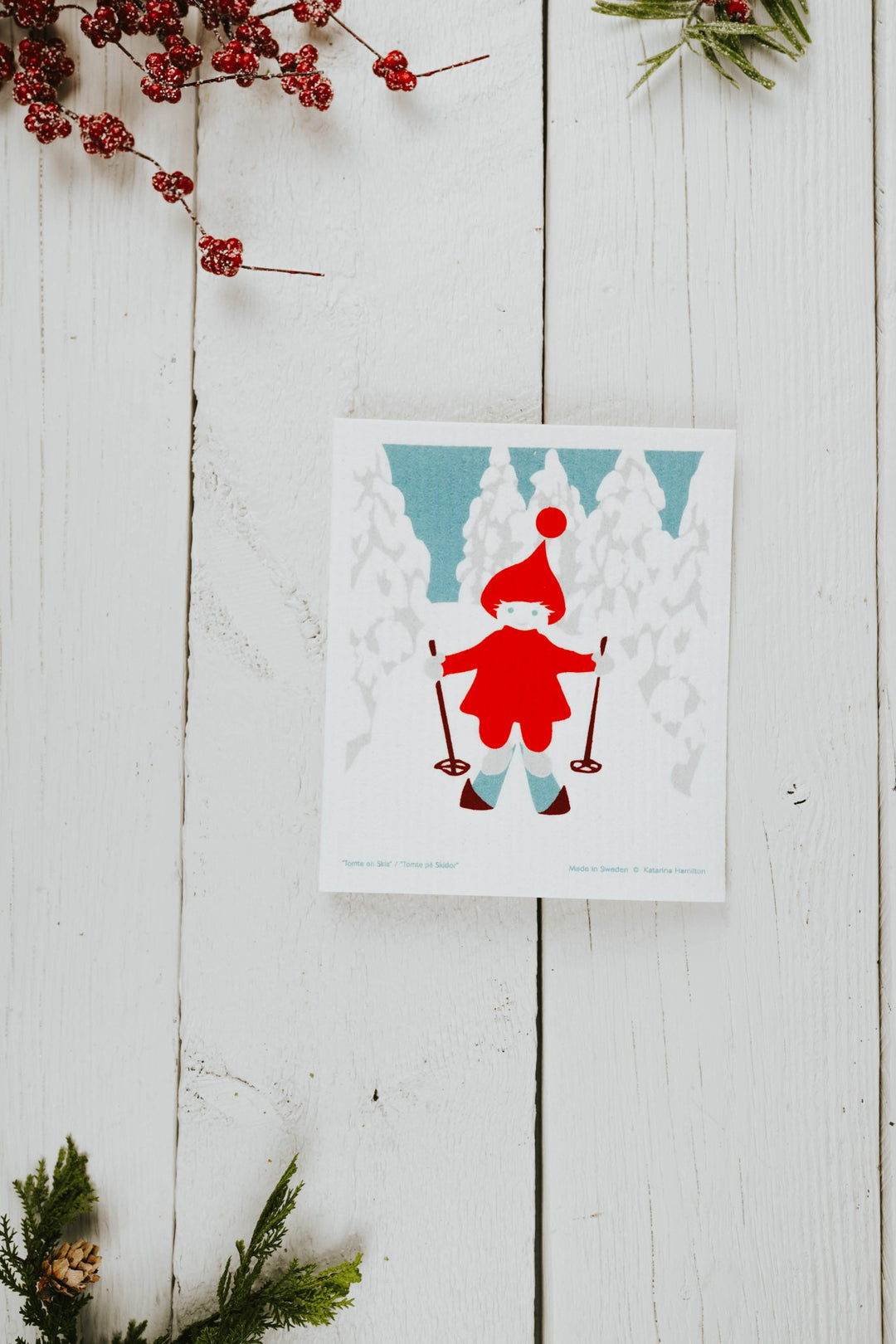 Skiing Gnome Swedish Dishcloth - Heyday