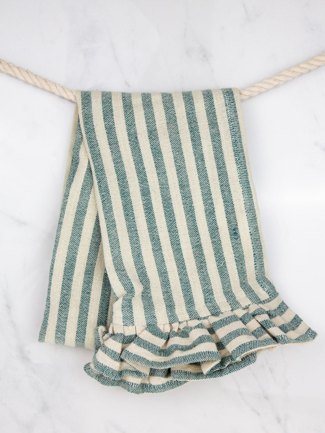 Teal Striped Ruffle Tea Towel - Heyday
