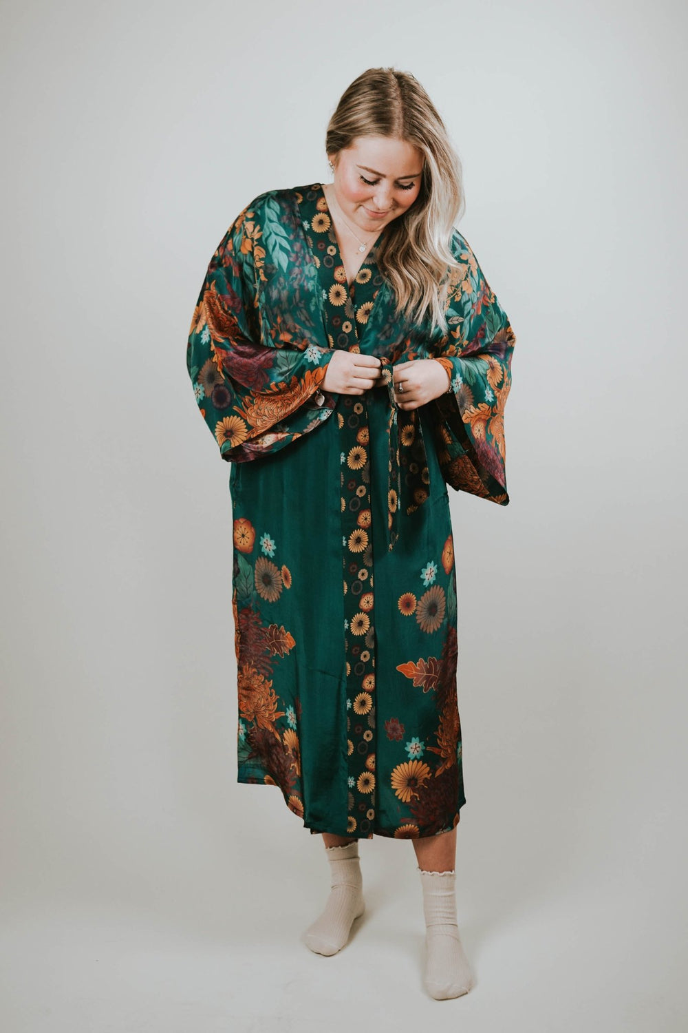 Teal Wisteria Kimono Gown - Heyday