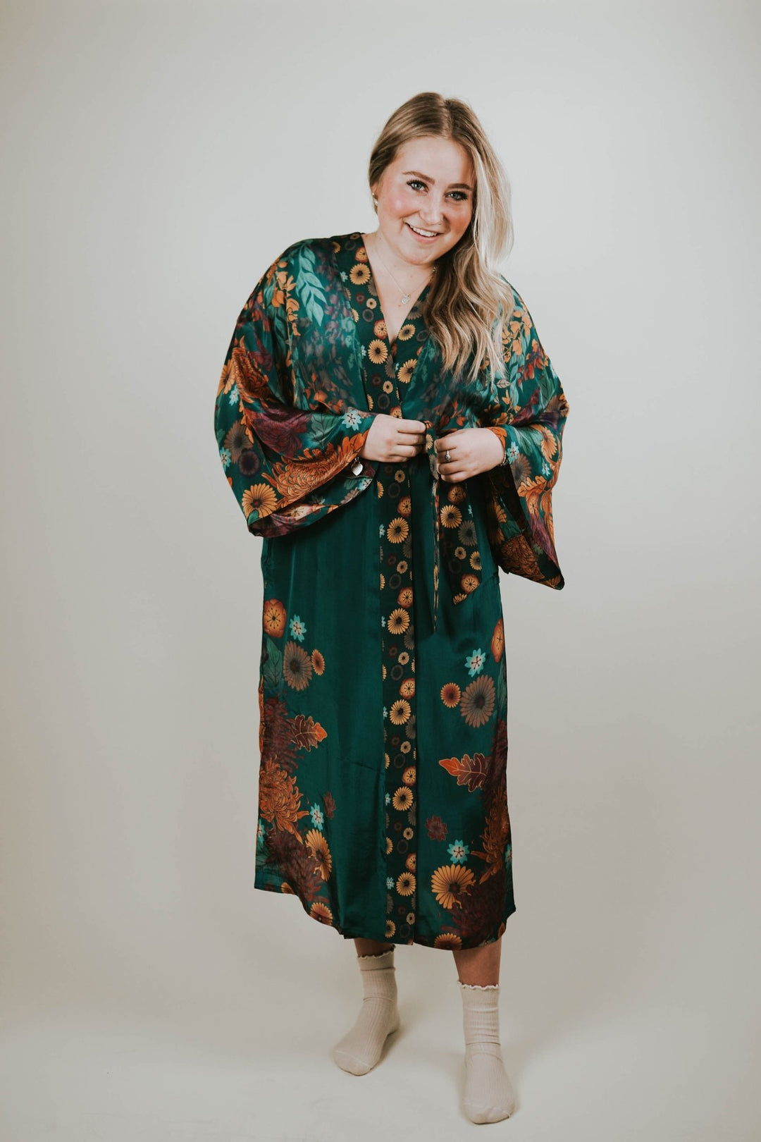 Teal Wisteria Kimono Gown - Heyday
