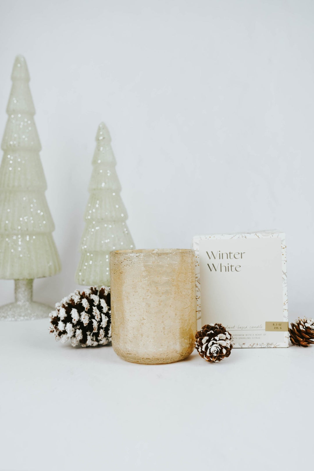 Winter White Crackled Glass Candle - Heyday